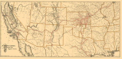 Railroad Map - Atchison Topeka Santa Fe Railway - 1899 - 23 x 47 - Vintage Wall Art