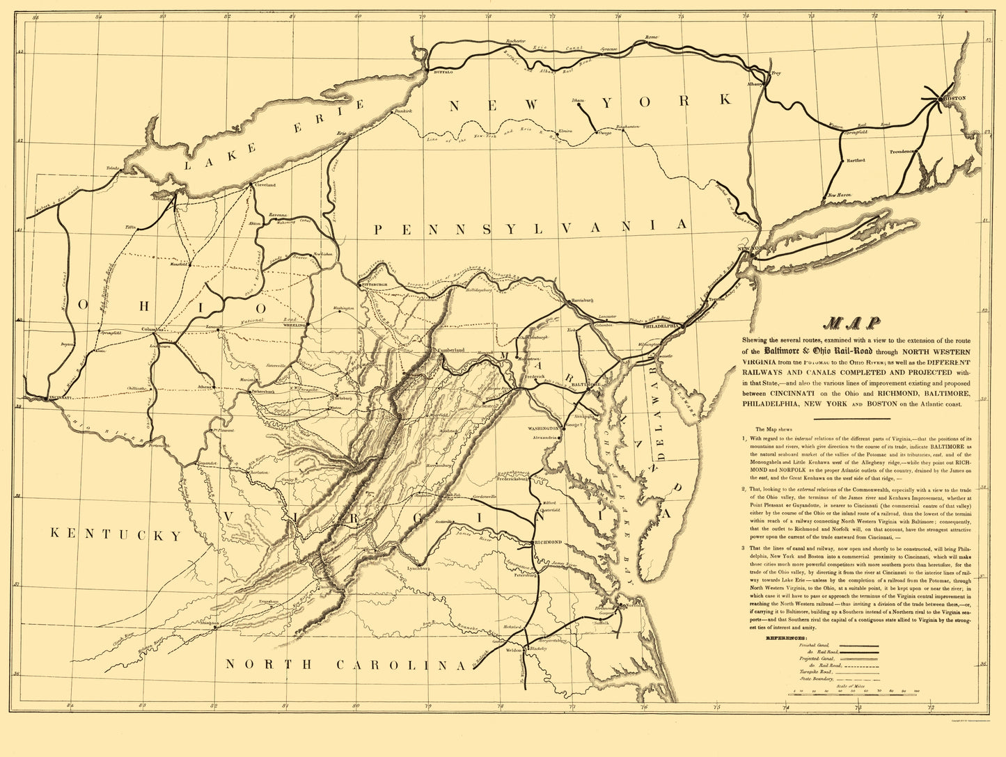 Railroad Map - Baltimore and Ohio Railroad - Colton 1840 - 23 x 30.55 - Vintage Wall Art