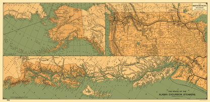 Railroad Map - Alaska Excursion Steamers Northern Pacific - Poole 1891 - 23 x 47 - Vintage Wall Art