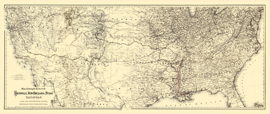 Railroad Map - Louisville New Orleans and Texas Railroad - Colton 1883 - 23 x 54.55 - Vintage Wall Art
