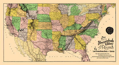 Railroad Map - Shenandoah Valley Route - Matthews 1890 - 23 x 41.84 - Vintage Wall Art