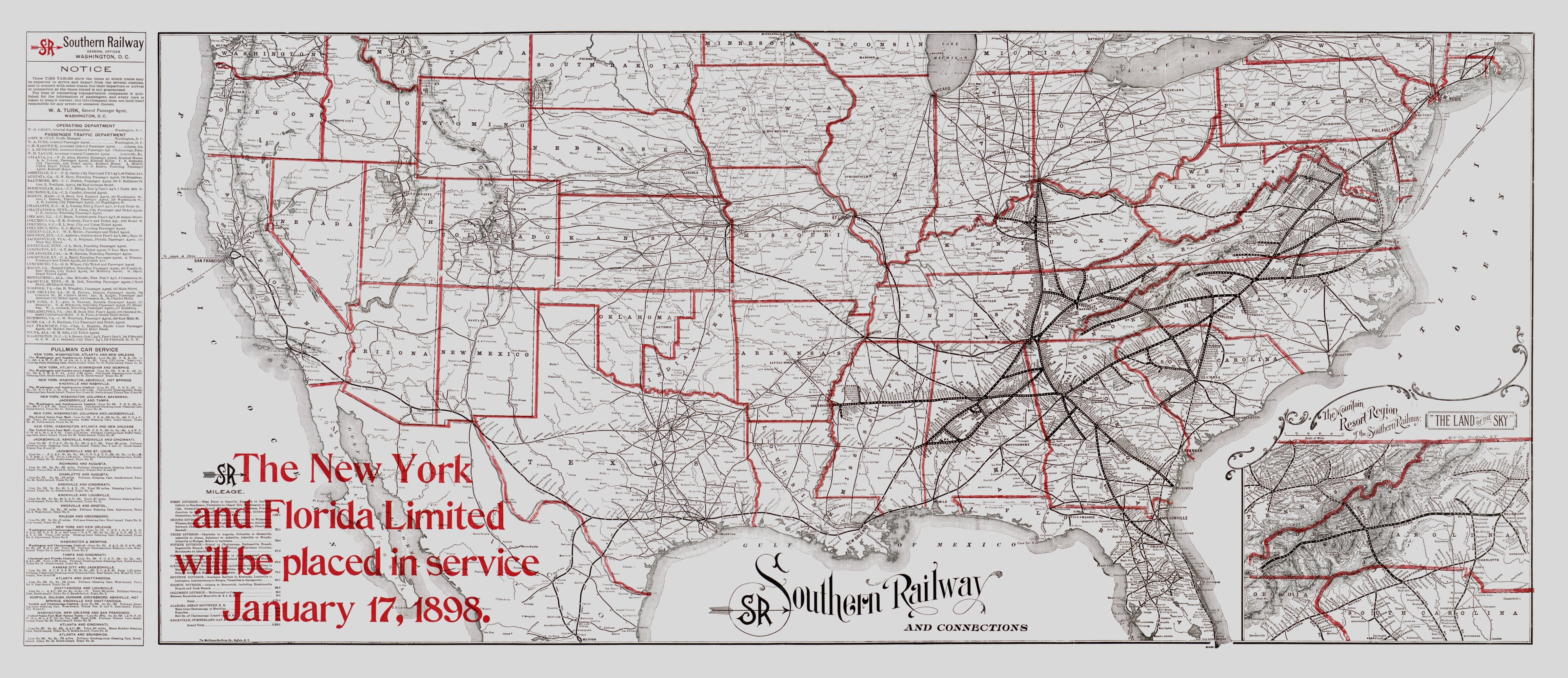 Southern Rr Map Railroad Map - Southern Railway - Matthews 1897 - Vintage Wall Art ...