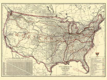 Railroad Map - United States Transportation Lines - Rand McNally 1921 - 23 x 30 - Vintage Wall Art