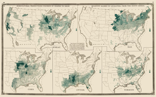 Historic State Map - United States Agriculture Production - Baskin 1876 - 23 x 36.93 - Vintage Wall Art