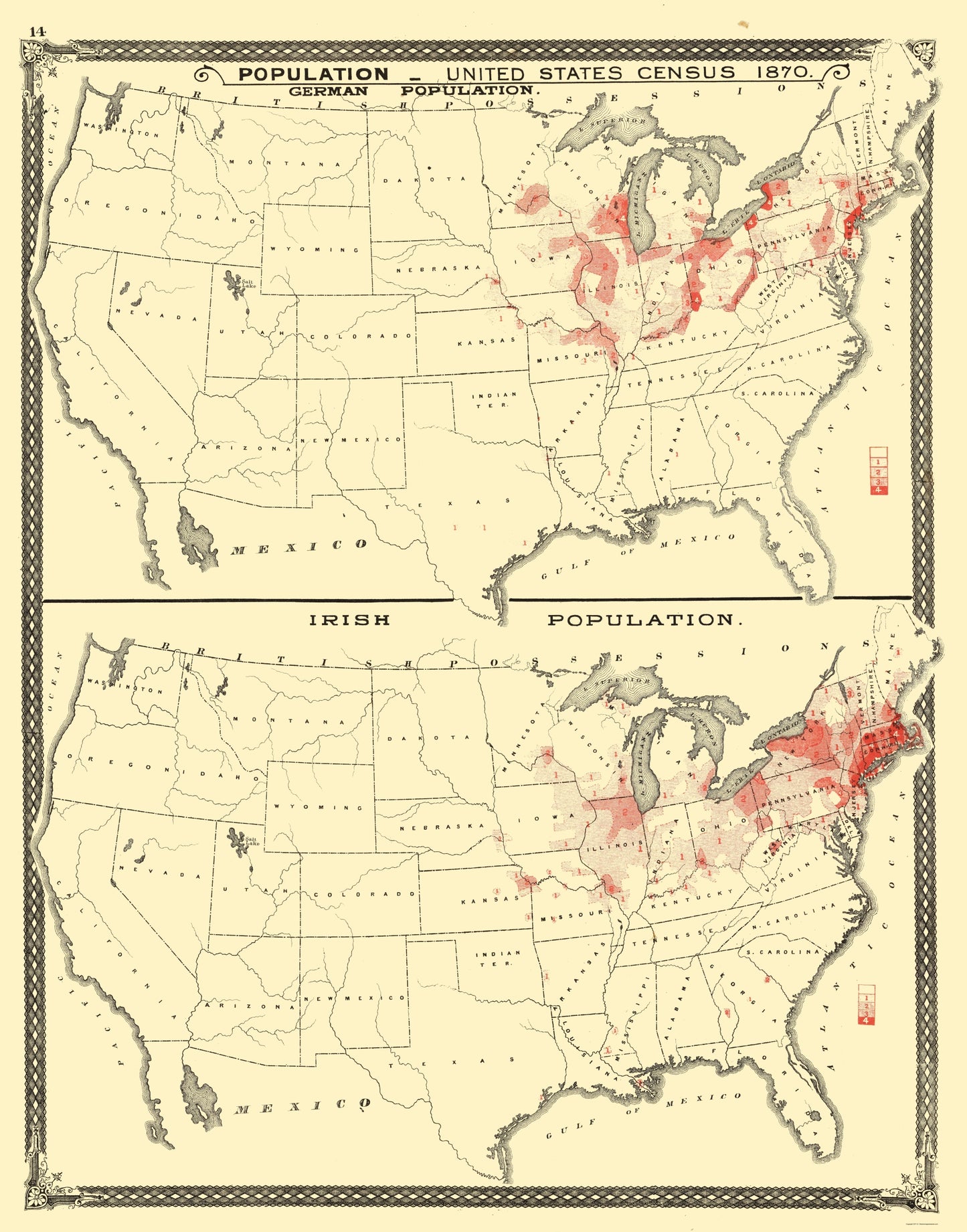 Historic State Map - United States Immigrant Distribution - Baskin 1876 - 23 x 29.31 - Vintage Wall Art