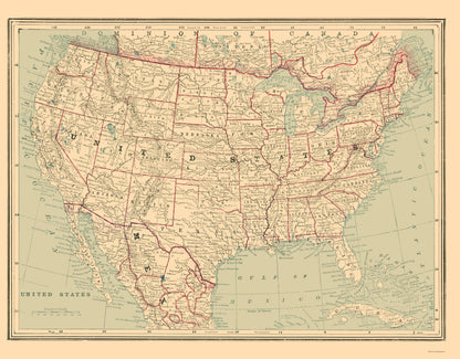 Historic State Map - United States - Cram 1889 - 23 x 29.41 - Vintage Wall Art