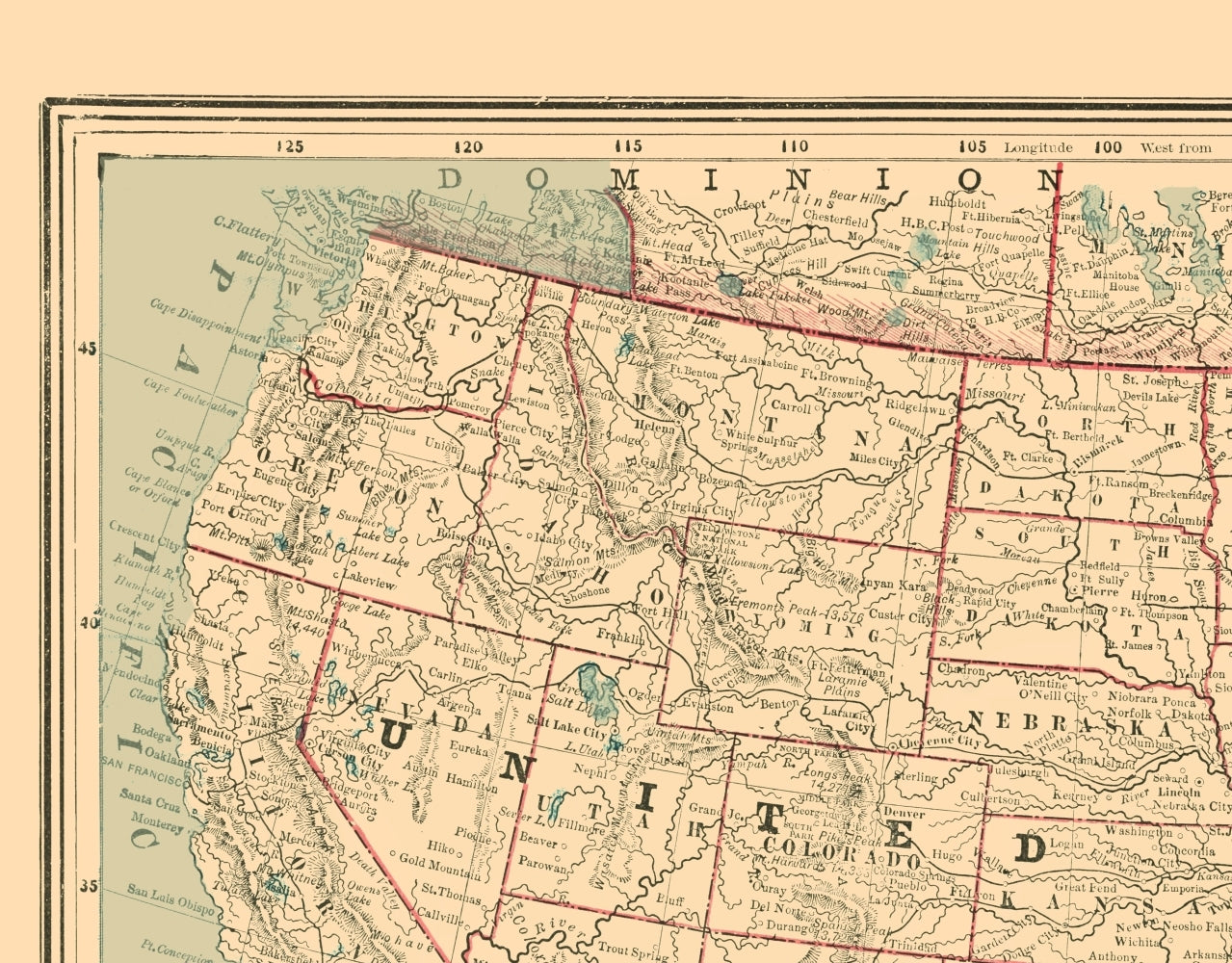 Historic State Map - United States - Cram 1889 - 23 x 29.41 - Vintage Wall Art