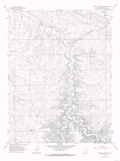 Topographical Map - Agency Draw Utah Quad - USGS 1966 - 23 x 30.75 - Vintage Wall Art