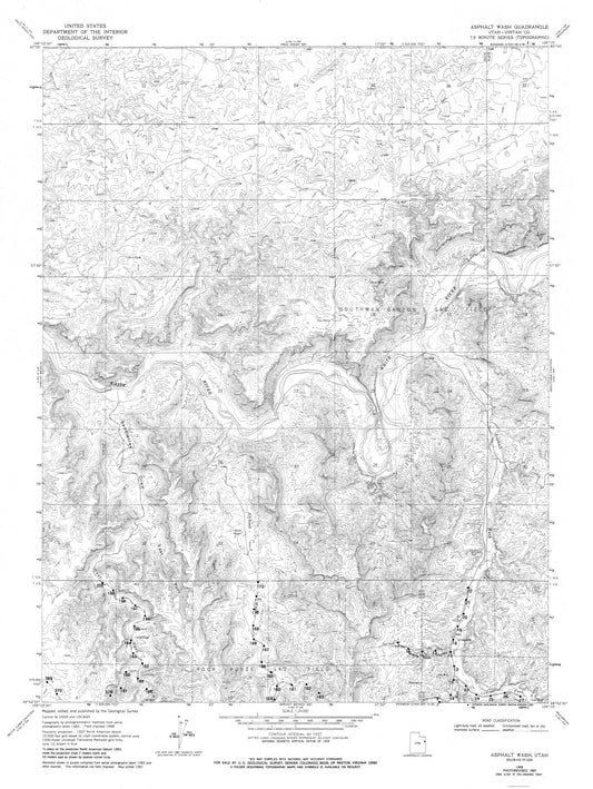 Topographical Map - Asphalt Wash Utah Quad - USGS 1968 - 23 x 30.58 - Vintage Wall Art