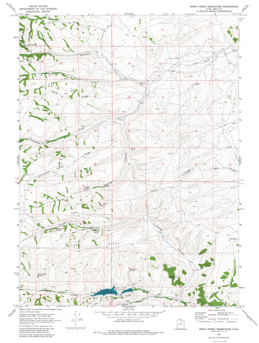 Topographical Map - Birch Creek Reservoirs Utah Quad - USGS 1969 - 23 x 30.48 - Vintage Wall Art