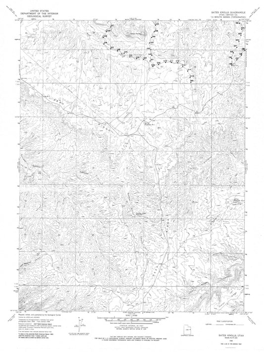 Topographical Map - Bates Knolls Utah Quad - USGS 1966 - 23 x 30.64 - Vintage Wall Art