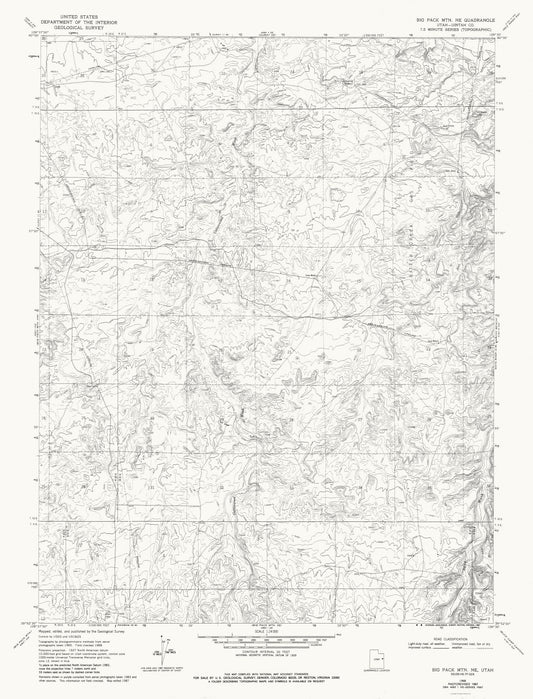 Topographical Map - Big Pack Mountain North East Utah Quad - USGS 1968 - 23 x 30.19 - Vintage Wall Art