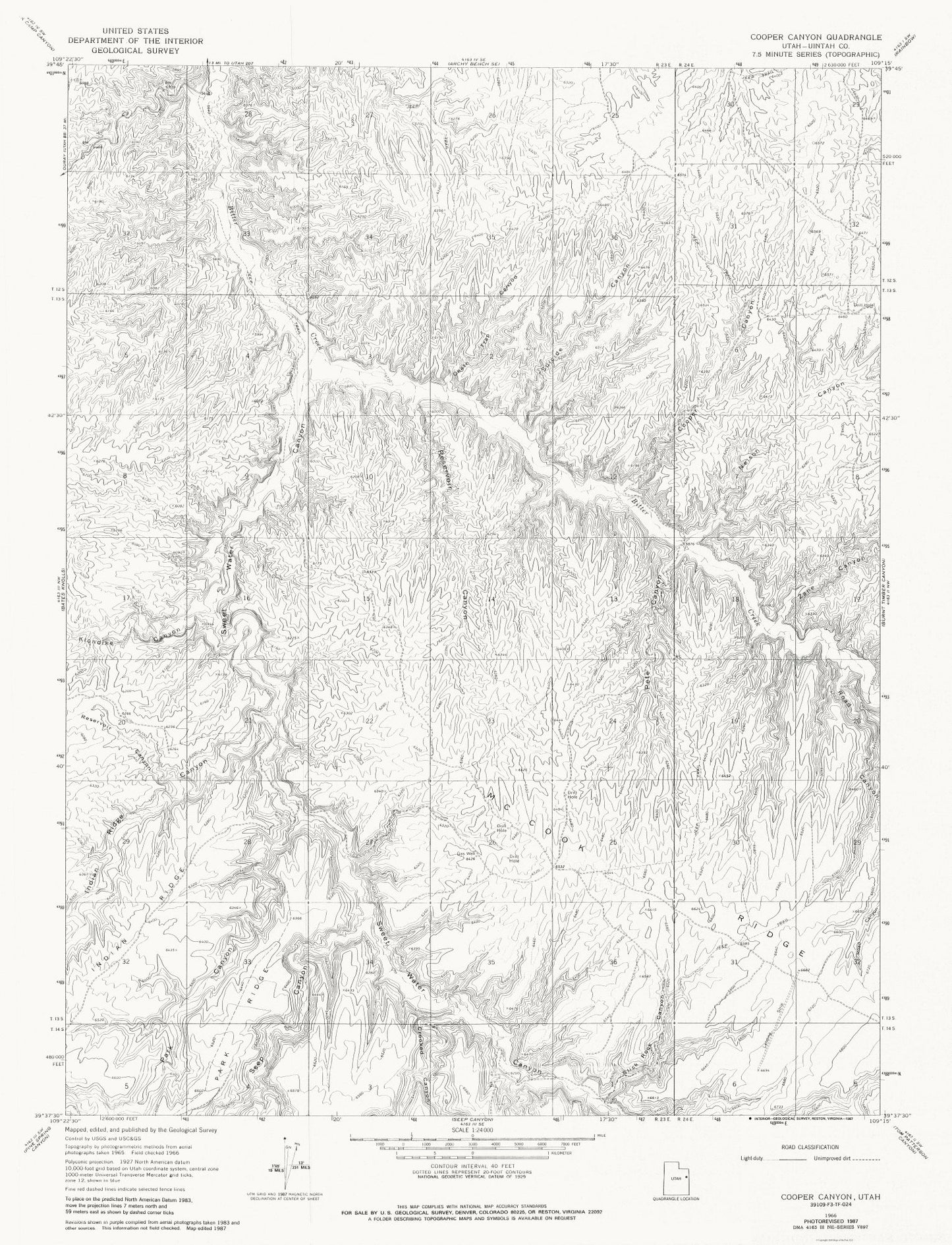 Topographical Map - Cooper Canyon Utah Quad - USGS 1966 - 23 x 30.07 - Vintage Wall Art