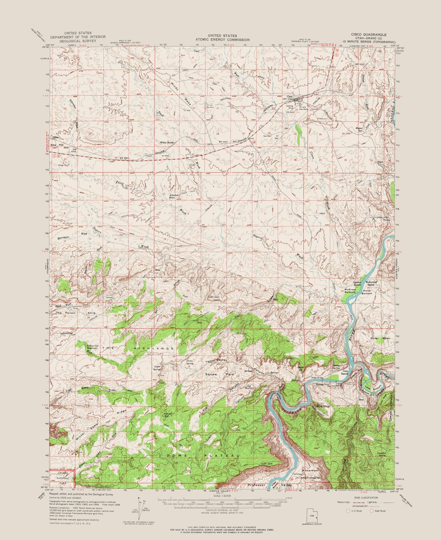 Topographical Map - Cisco Utah Quad - USGS 1958 - 23 x 28.19 - Vintage Wall Art