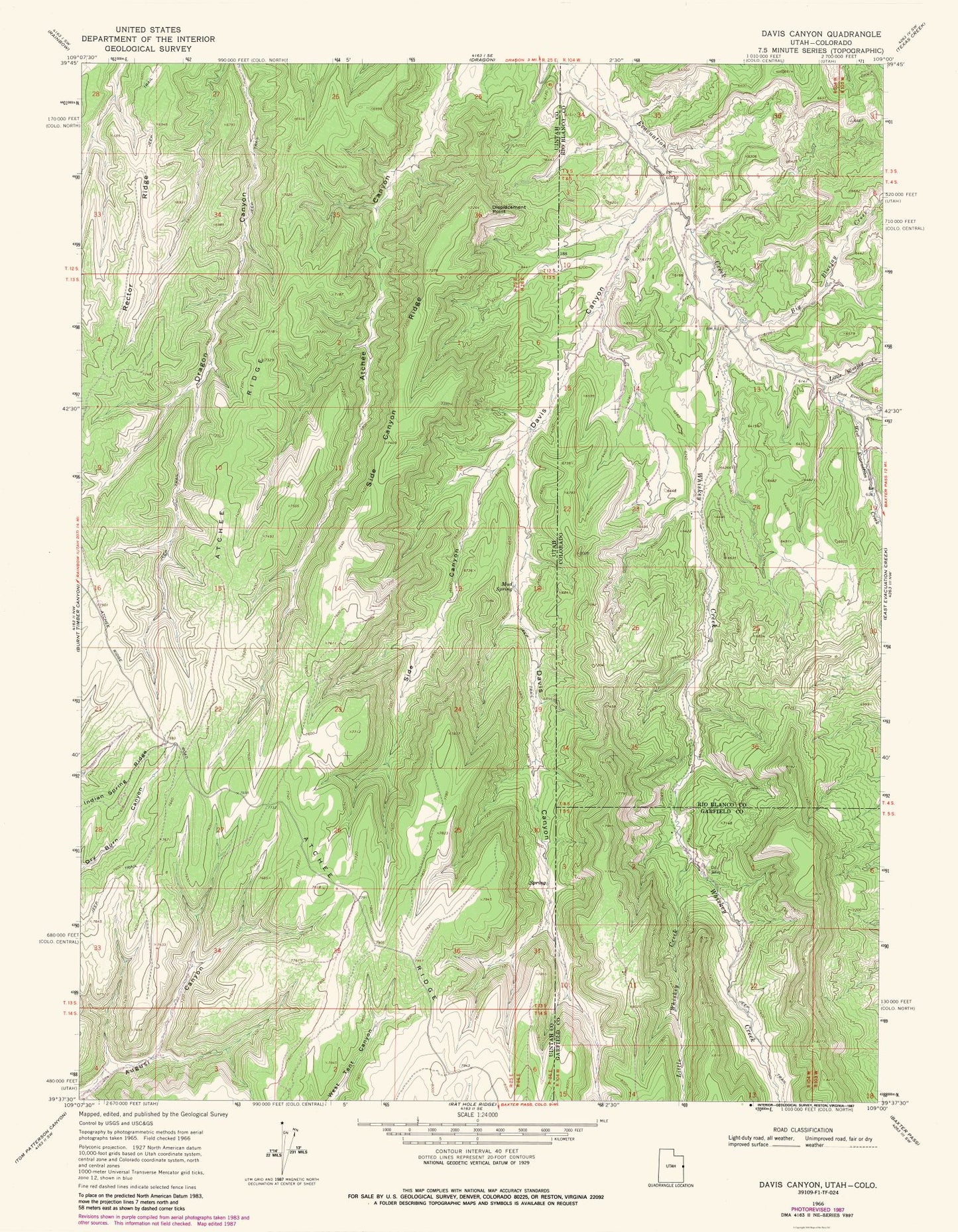 Topographical Map - Davis Canyon Utah Quad - USGS 1966 - 23 x 29.57 - Vintage Wall Art