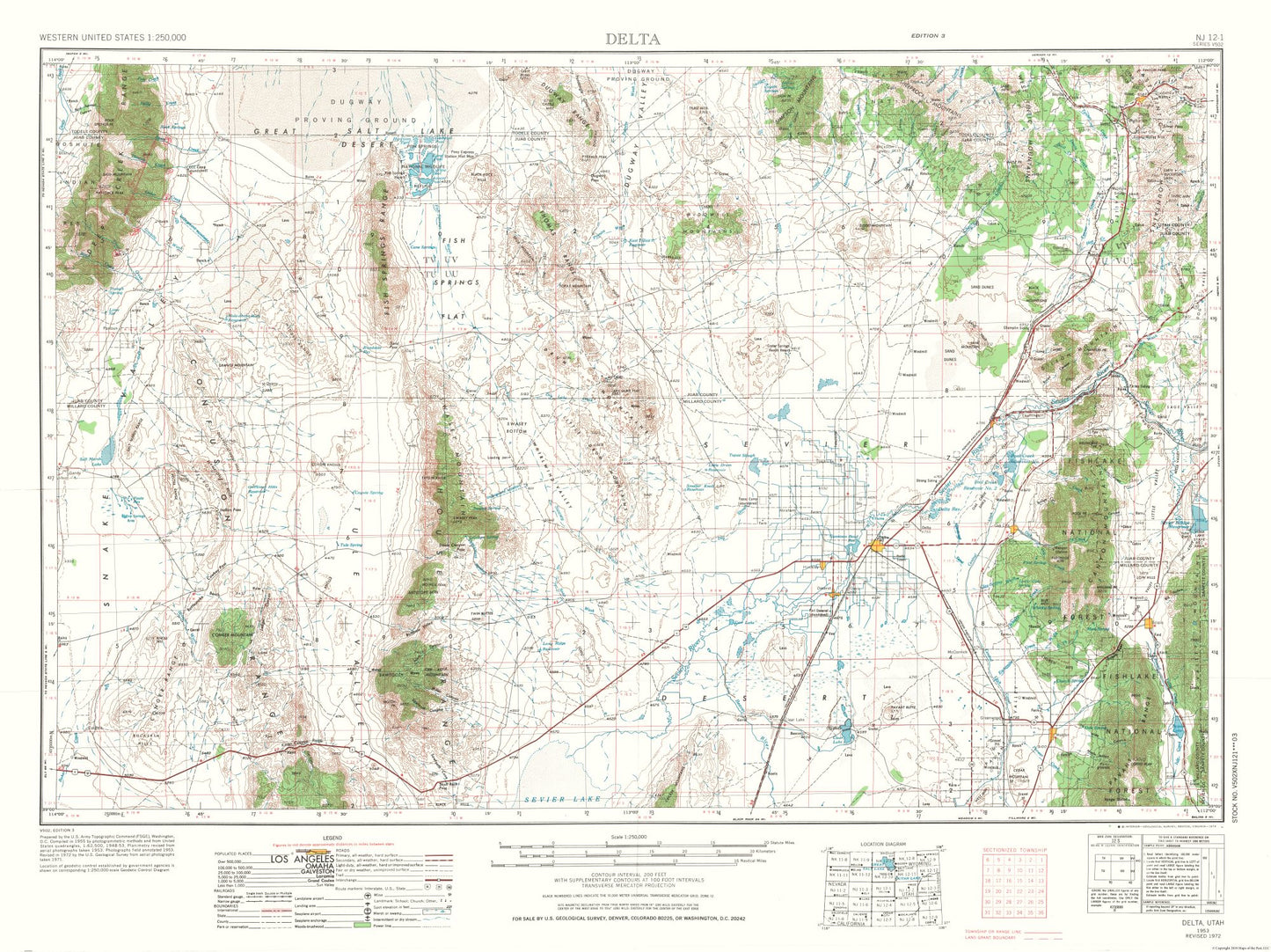 Topographical Map - Delta Utah Quad - USGS 1953 - 30.71 x 23 - Vintage Wall Art