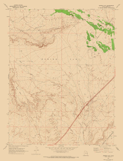 Topographical Map - Danish Flat Utah Quad - USGS 1970 - 23 x 29.97 - Vintage Wall Art