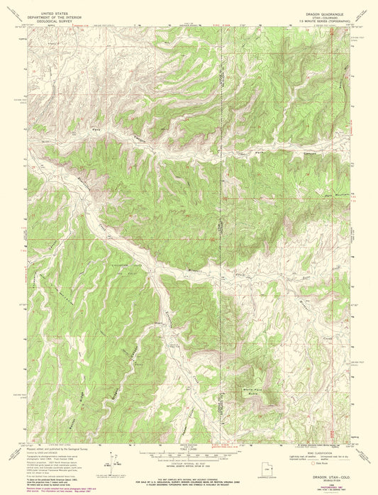 Topographical Map - Dragon Utah Quad - USGS 1968 - 23 x 30.10 - Vintage Wall Art