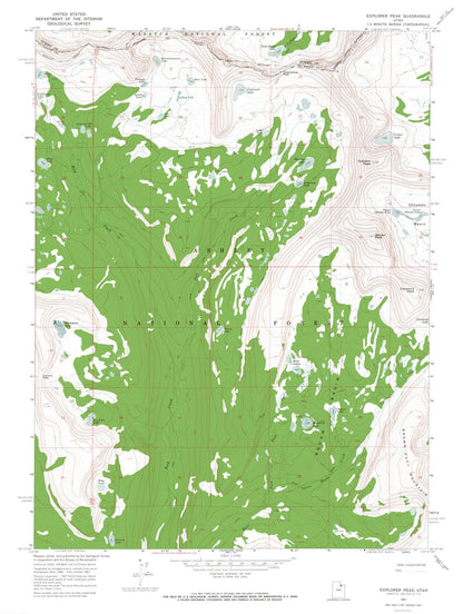 Topographical Map - Explorer Peak Utah Quad - USGS 1967 - 23 x 30.53 - Vintage Wall Art