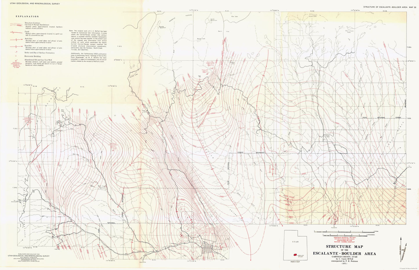 Historic Mine Map - Utah Esacalante Boulder Structure Mines - McFall 1971 - 35.65 x 23 - Vintage Wall Art
