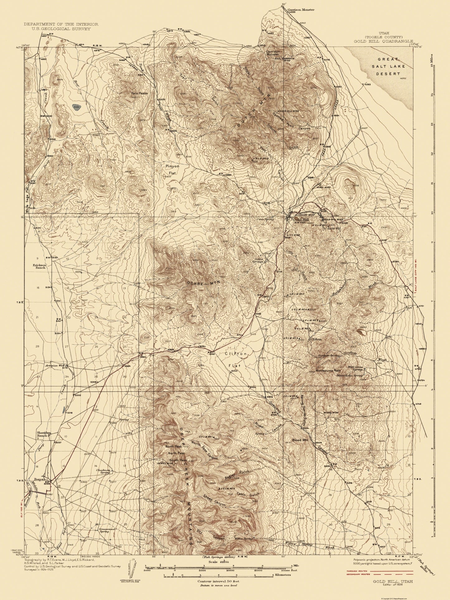 Topographical Map - Gold Hill Utah Quad - USGS 1928 - 23 x 30.61 - Vintage Wall Art