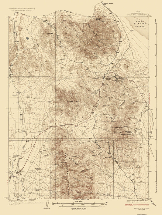 Topographical Map - Gold Hill Utah Quad - USGS 1928 - 23 x 30.61 - Vintage Wall Art