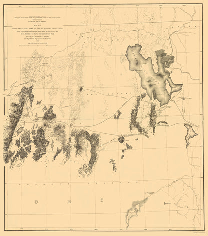 Topographical Map - Great Salt Lake Humboldt Range Utah Nevada - US War Dept 1855 - 23 x 26 - Vintage Wall Art