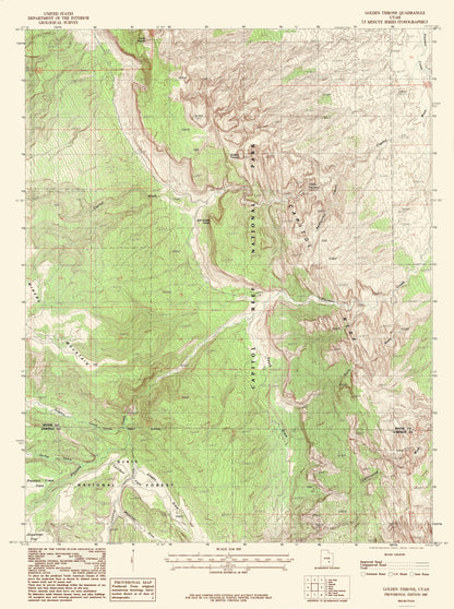 Topographical Map - Golden Throne Utah Quad - USGS 1987 - 23 x 30.83 - Vintage Wall Art