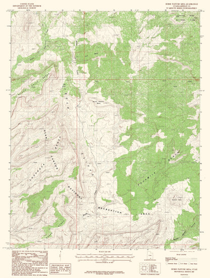 Topographical Map - Horse Pasture Mesa Utah Quad - USGS 1987 - 23 x 30.40 - Vintage Wall Art