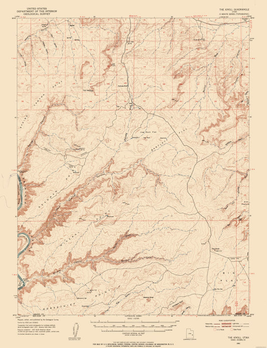 Topographical Map - Knoll Utah Quad - USGS 1954 - 23 x 29.95 - Vintage Wall Art