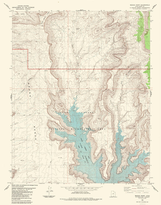 Topographical Map - Mazuki Point Utah Quad - USGS 1985 - 23 x 29.26 - Vintage Wall Art