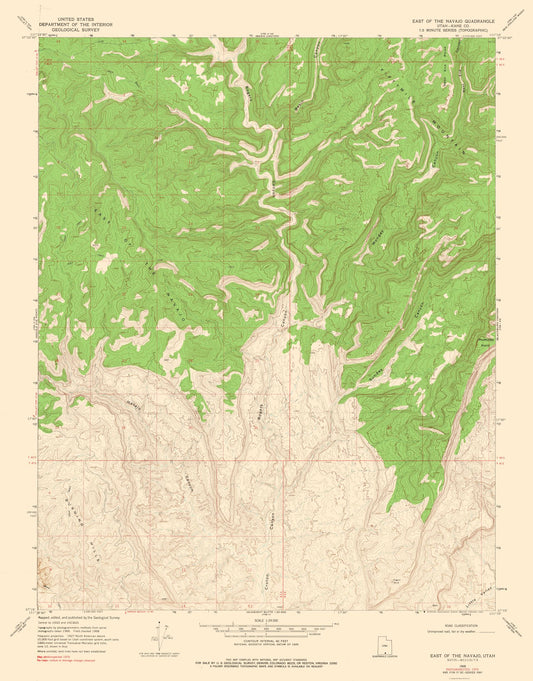 Topographical Map - Navajo East Utah Quad - USGS 1968 - 23 x 29.39 - Vintage Wall Art