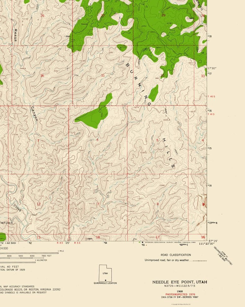 Topographical Map - Needle Eye Point Utah Quad - USGS 1968 - 23 x 28.90 - Vintage Wall Art