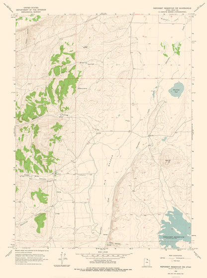 Topographical Map - Neponset Reservoir North West Utah Quad - USGS 1968 - 23 x 30.89 - Vintage Wall Art