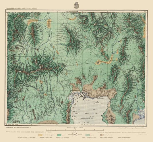 Historic State Map - Utah North West Idaho South East - US Army 1877 - 23 x 24.71 - Vintage Wall Art