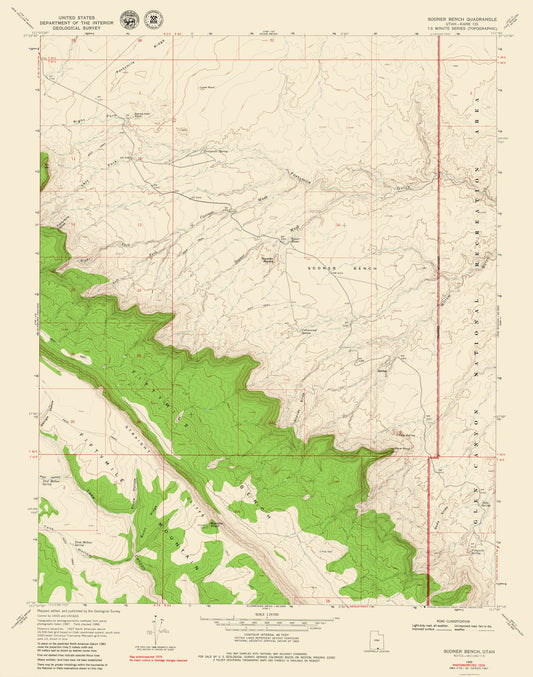 Topographical Map - Sooner Bench Utah Quad - USGS 1954 - 23 x 29.22 - Vintage Wall Art