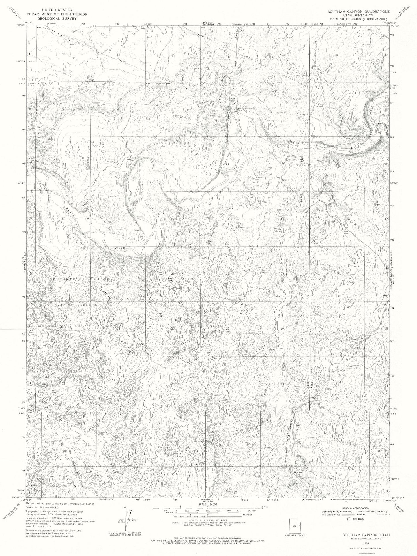 Topographical Map - Southam Canyon Utah Quad - USGS 1968 - 23 x 30.66 - Vintage Wall Art