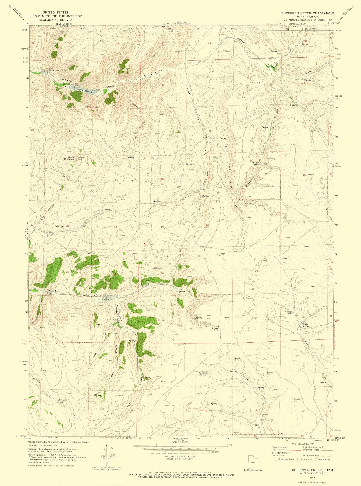 Topographical Map - Sheeppen Creek Utah Quad - USGS 1969 - 23 x 30.98 - Vintage Wall Art