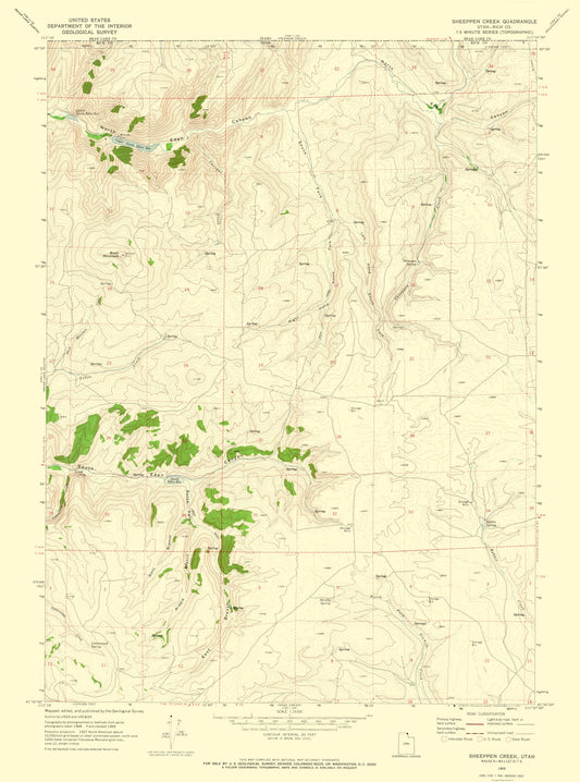 Topographical Map - Sheeppen Creek Utah Quad - USGS 1969 - 23 x 30.98 - Vintage Wall Art