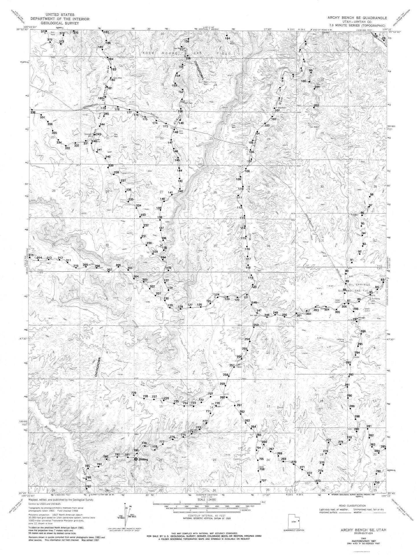 Topographical Map - Archy Bench Utah  South EastQuad - USGS 1968 - 23 x 30.52 - Vintage Wall Art