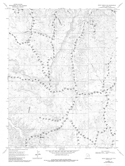 Topographical Map - Archy Bench Utah  South EastQuad - USGS 1968 - 23 x 30.52 - Vintage Wall Art