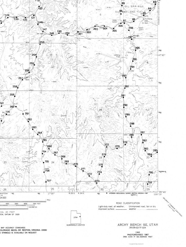 Topographical Map - Archy Bench Utah  South EastQuad - USGS 1968 - 23 x 30.52 - Vintage Wall Art