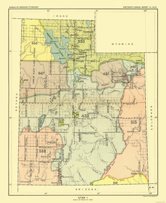 Historic State Map - Utah Great Salt Lake - Hoen 1896 - 23 x 28.06 - Vintage Wall Art