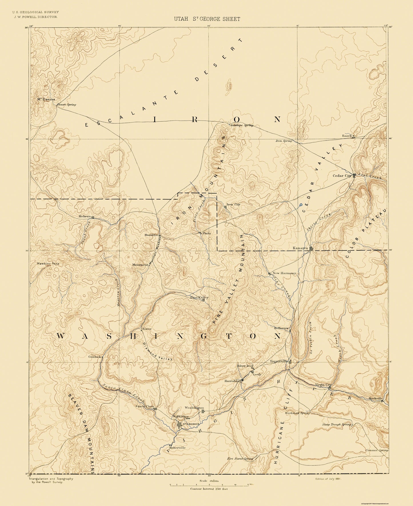 Topographical Map - St George Utah Sheet - USGS 1891 - 23 x 28.21 - Vintage Wall Art