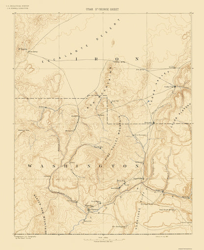 Topographical Map - St George Utah Sheet - USGS 1891 - 23 x 28.21 - Vintage Wall Art