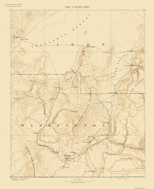 Topographical Map - St George Utah Sheet - USGS 1891 - 23 x 28.21 - Vintage Wall Art