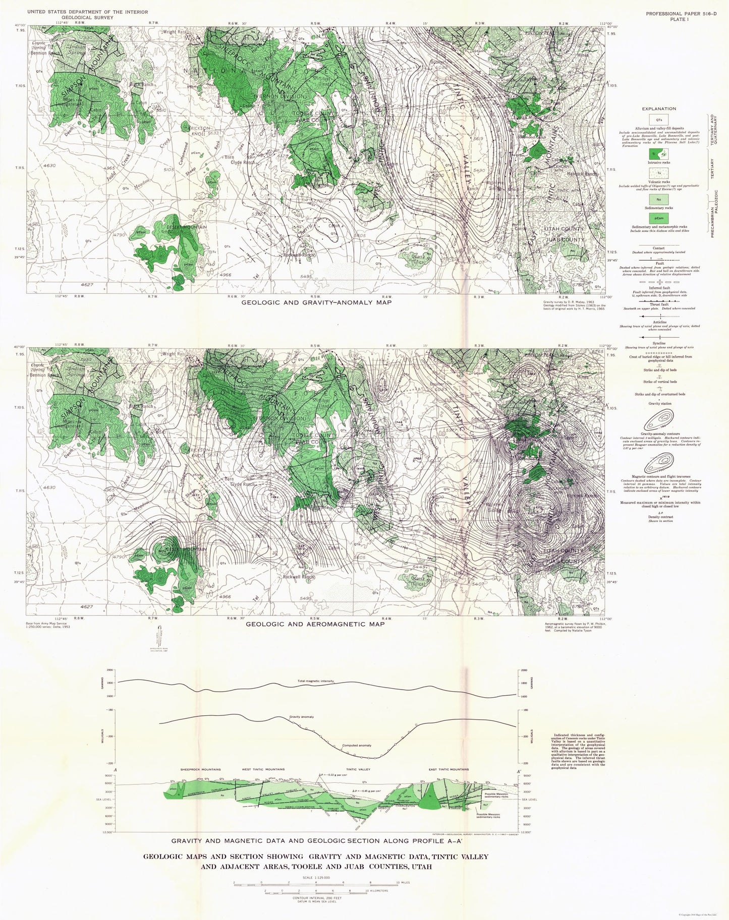 Historic Mine Map - Utah Tintic Valley Aeromagnetic - USGS 1962 - 23 x 29.05 - Vintage Wall Art
