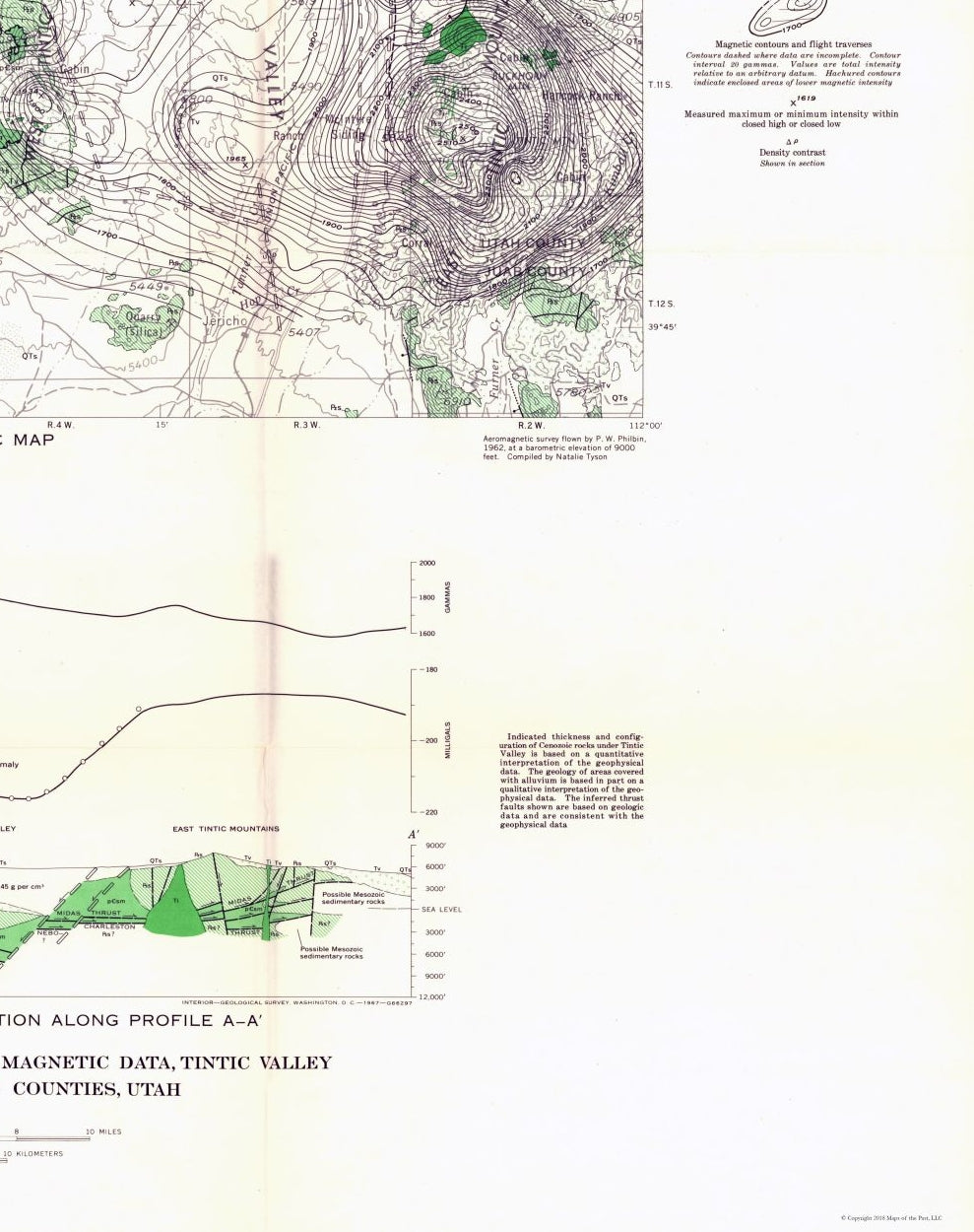 Historic Mine Map - Utah Tintic Valley Aeromagnetic - USGS 1962 - 23 x 29.05 - Vintage Wall Art