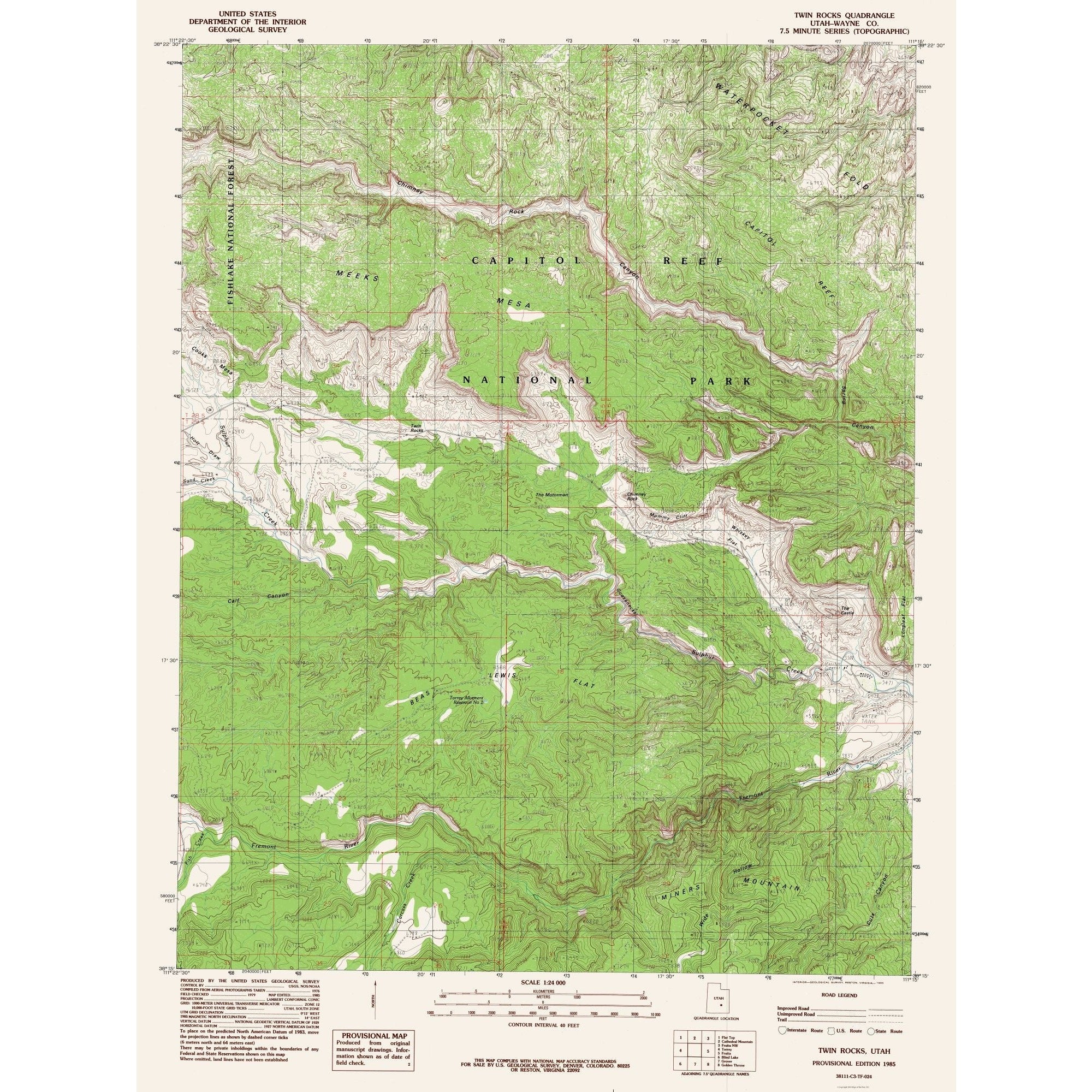 Topographical Map - Twin Rocks Utah Quad - USGS 1985 - 23 x 30.64 - Vi ...