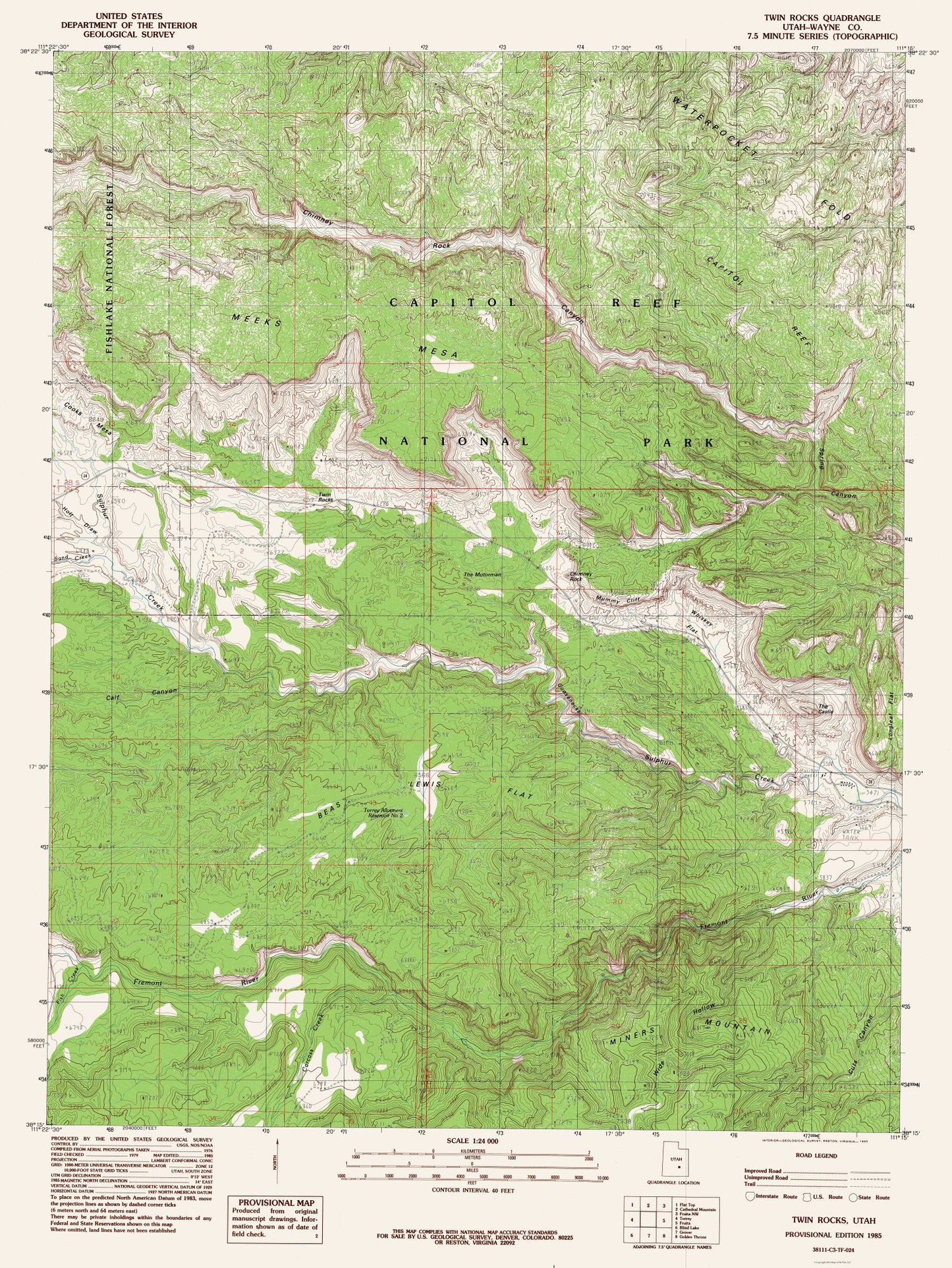 Topographical Map - Twin Rocks Utah Quad - USGS 1985 - 23 x 30.64 - Vintage Wall Art